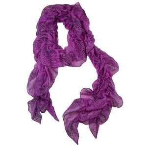 Purple Snakeskin Ruched Ruffle Scarf Long 6ft Animal Print Sheer Wrap Accessory